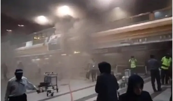 What caused the fire at Lahore airport and how has it affected flight operations?